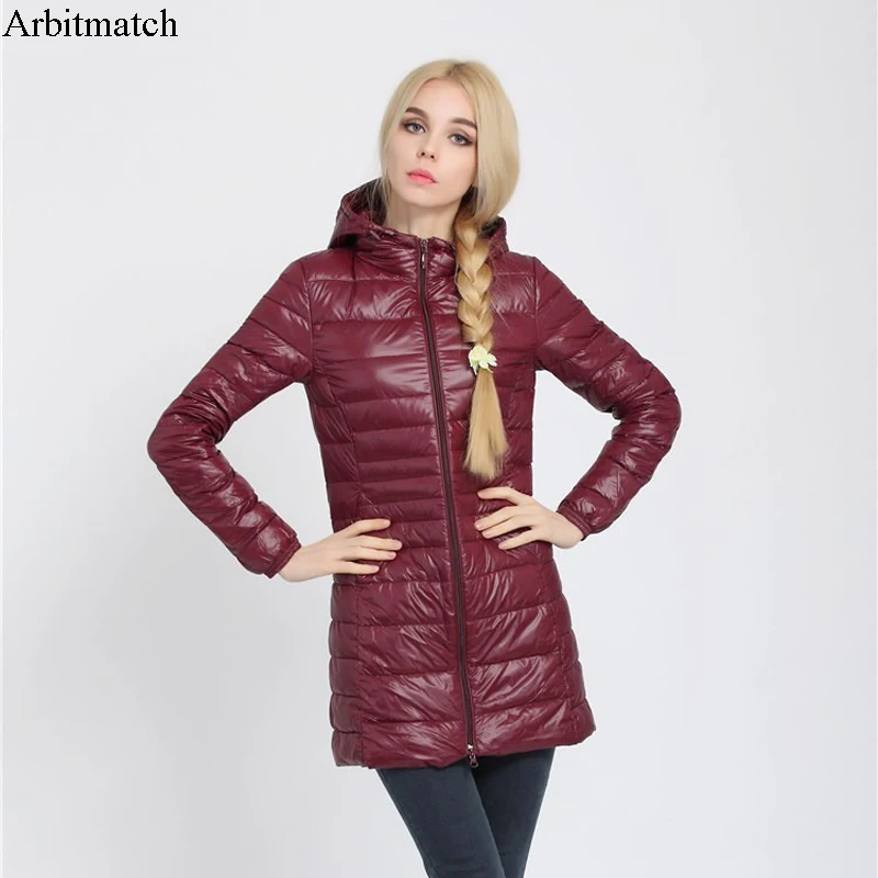 Arbitmatch Fashion Winter Ultra Light Down Jacket 90 Duck Down Hooded Jackets Long Warm font b