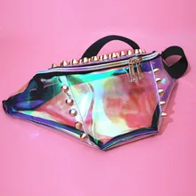 Забавная многофункциональная сумка с заклепками, нагрудный карман, женская сумка для отдыха, крутая поясная сумка, светоотражающие нагрудные сумки, лазерный кошелек, кошелек для денег, чехол для телефона