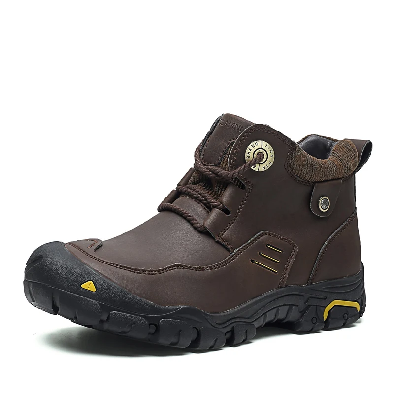HOMASS мужские кроссовки уличная походная обувь водонепроницаемая натуральная кожаная мужская обувь дышащая Нескользящая альпинистская обувь охотничьи ботинки - Цвет: brown