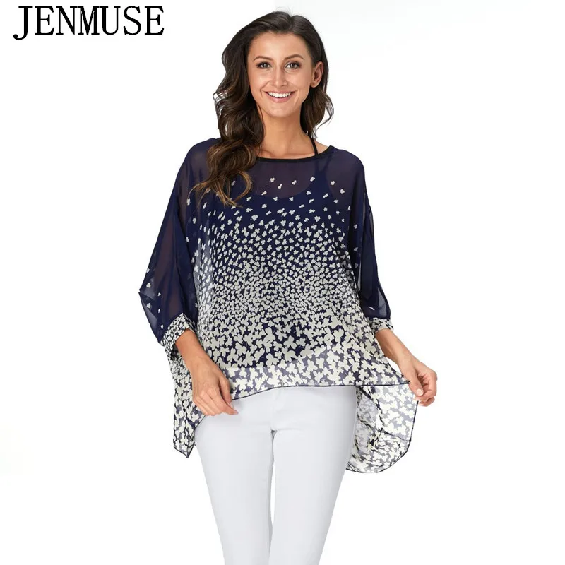 Женская блузка с открытыми плечами Jenmuse 4XL 5XL 6XL Летняя Повседневная шифоновая