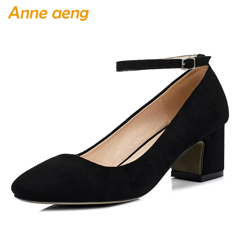 

2019 New Spring/Autumn Women Pumps High Square Heel Buckle Solid Sexy Ladies Women Kid Suede Shoes Black Pumps Big Size 33-43