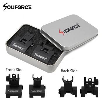 

US Tactical Hunting Iron Low Flip Up Front & Rear Sight Set Folding Design Profile Quick Detach Rapid Transition Fit Most Rails