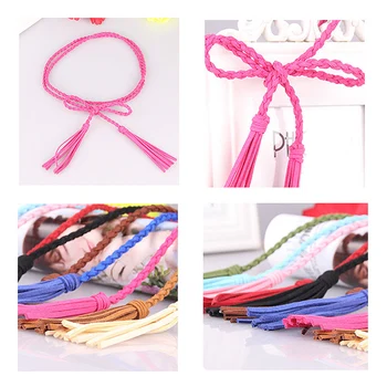 

New Thin Woven Knitted Tassel Belts Women's Faux Leather Fringe Female Straps Waistband Belt Accessories