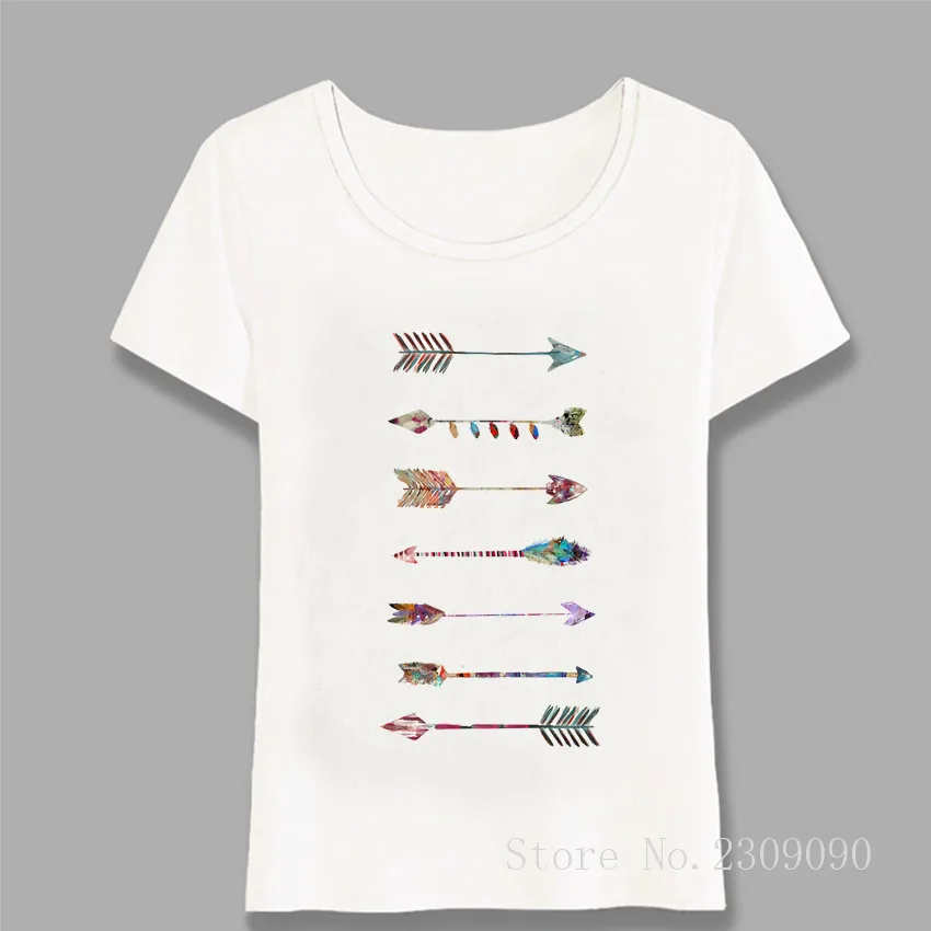

Simple Casual Style Women T-Shirt Unique Colorful Feathered Arrows Print T-shirt Cute Girl Tops Girl Tees Short Sleeve Harajuku