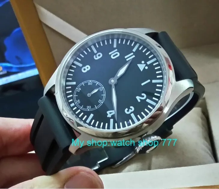 

47mm parnis big black dial Asian 6498 17 jewels Mechanical Hand Wind movement men watches blue Luminous Mechanical watches s310