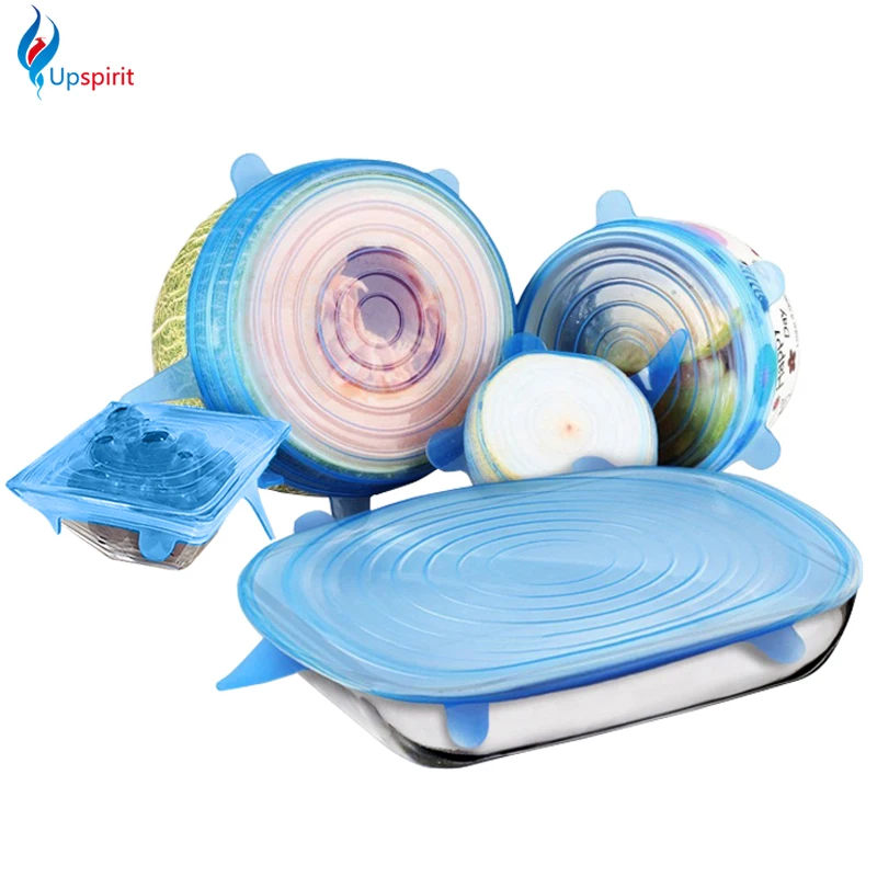 Upspirit 6Pcs Food Grade Silicone Saran Wrap Cling Film Bowl Seal Box