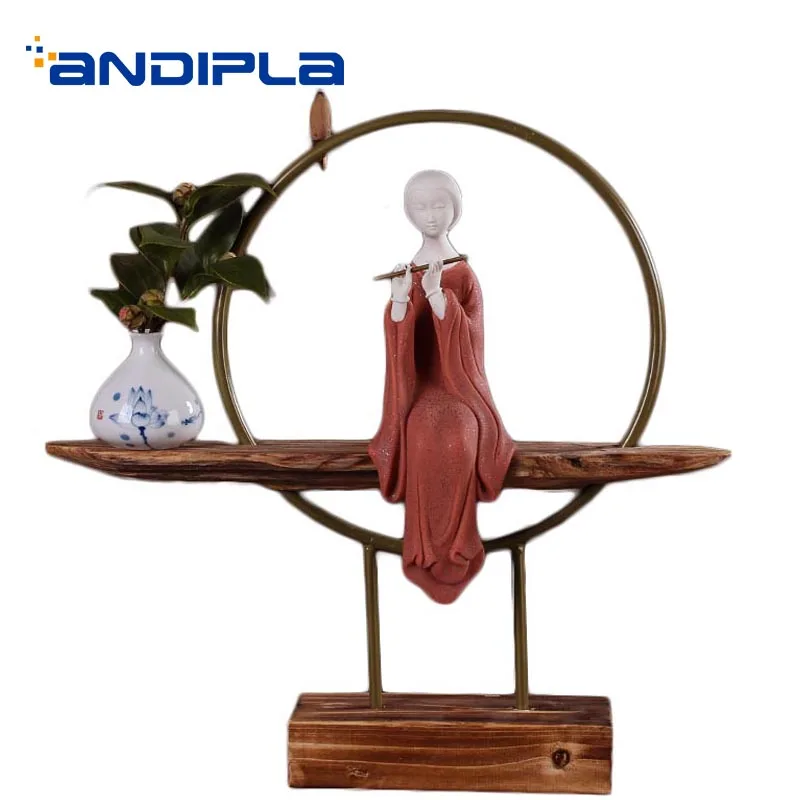 Chinese Style Ceramic Beauty Decoration Home Backflow Incense Burner Metal Circle Wooden Base Crafts Souvenir for Birthday Gifts | Дом и сад