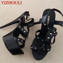 Новые босоножки на высоком каблуке, с перекрестными ремешками и пряжками, на водонепроницаемой платформе, ультра высокий и заклепки, Т-образный фигурный ремешок, танцевальная обувь