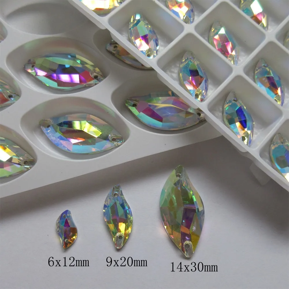 Leaf 6x12mm 72pcs Высококачественные пришитые стразы, стеклянные бусины, стразы разных форм, белые AB Камни, плоские с оборота Стразы для шитья свадебного платья - Цвет: Leaf 6x12mm 72pcs