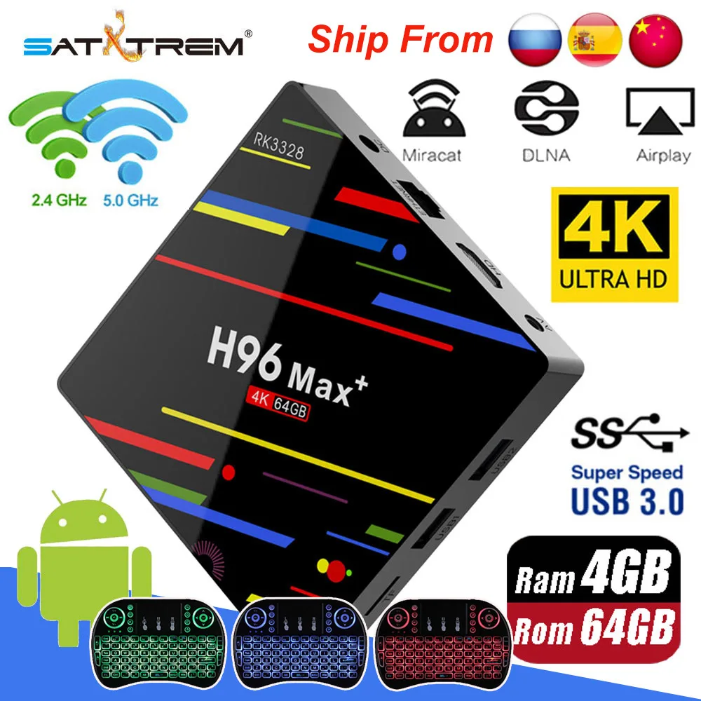 

H96 Max Plus TV Box Android 9.0 Rockchip RK3328 Quad-core Support H265 Dual WiFi 4K Youtube Netflix Google Play Smart TV Box