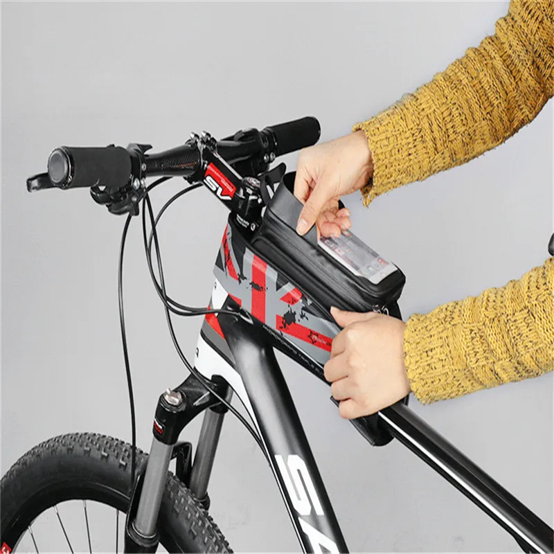 ROCKBROS MTB дорожный велосипед сумки непромокаемые сенсорный экран Велоспорт Топ Передняя Труба рамы сумки 5,8/6,0 чехол для телефона сумка