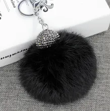 10cm 1PC Fluffy Real Rabbit Fur Pom Poms Ball Keychain Keyring Bag Charm Pendant