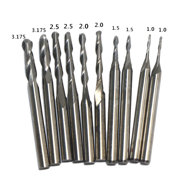 10 Piece Set 1.0-3.175Mm Ball Head Spiral Milling Cutter Carbide Burrless Engraving Machine Tool Cnc Engraving Milling Cutter