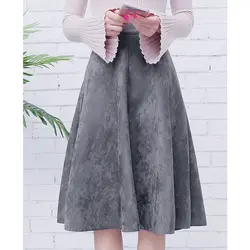 Neophil Женская замшевая юбка миди с высокой талией 2019 зимняя винтажная стильная эластичная Женская юбка трапециевидной формы Черный Зеленый