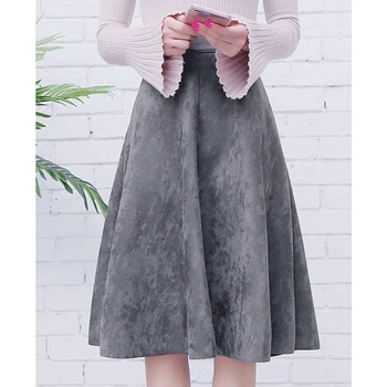 

Neophil Women Suede High Waist Midi Skirt 2020 Summer Vintage Style Elastic Ladies A Line Black Green Flare Fashion Skirt S29A4