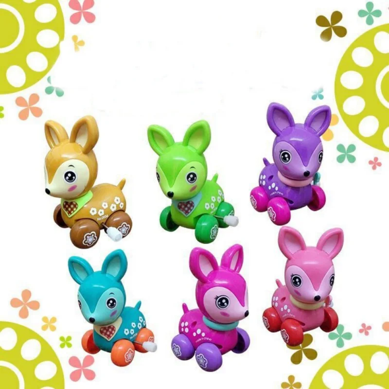 

Clockwork Spring Toy Mini Funny Colorful Toy Baby Kid Dear Style Wind Up Running Gift for newborn baby Random Color 1pc