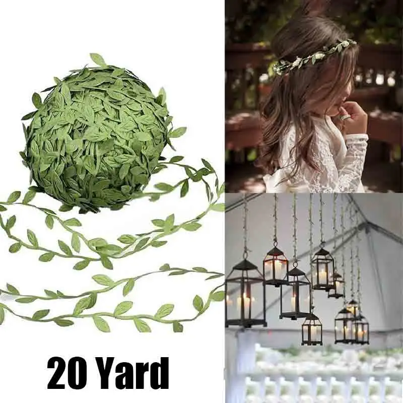 20 ярдов имитация листьев лоза зеленый лист тростника DIY гирлянда материал для изготовления свадебной коробки украшения вечерние украшения