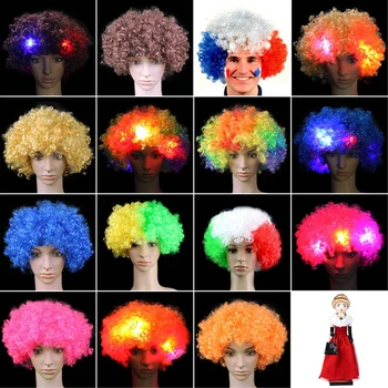 

Colorful LED Glowing Explosive Hair Wigs Halloween Masquerade Party Chemical Fiber Glow Clown Wigs For Glow Party Supplies