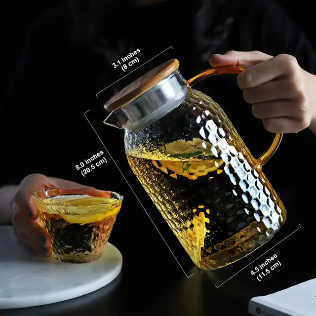 Borosilicate glass carafe with bamboo lid 1.2L, transparent