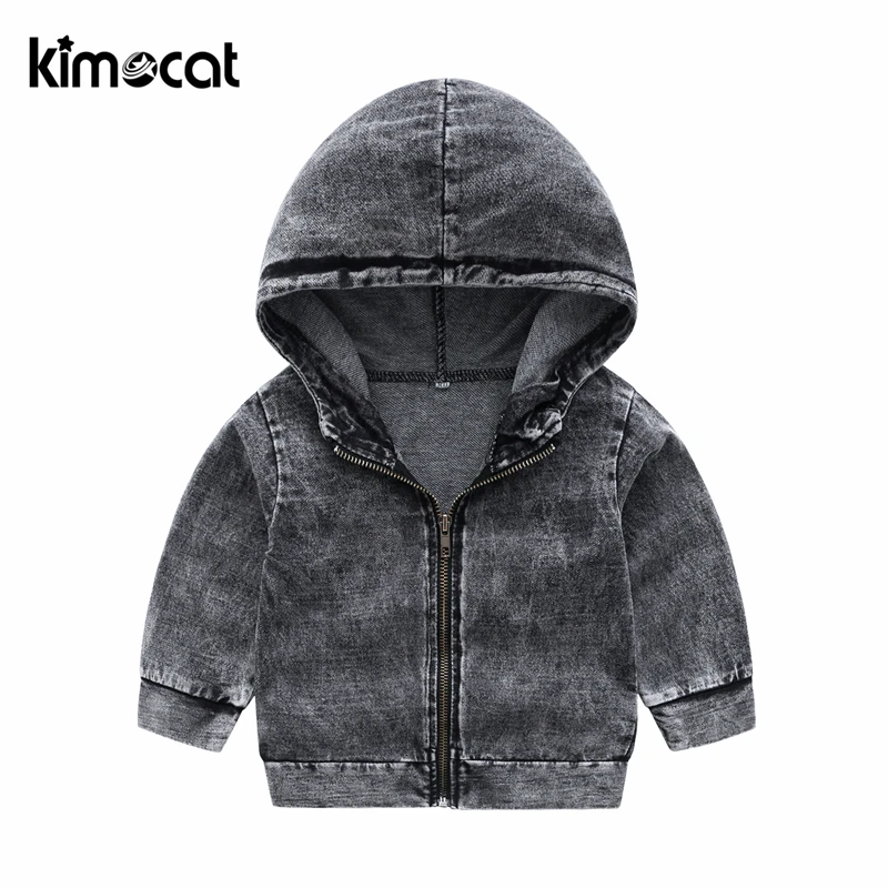 Kimocat جديد وصول الخريف و ملابس علوية بأكمام طويلة للربيع الأطفال مقنعين متماسكة الدنيم دعوى الصبي مجموعة ملابس طفل رياضية مجموعات