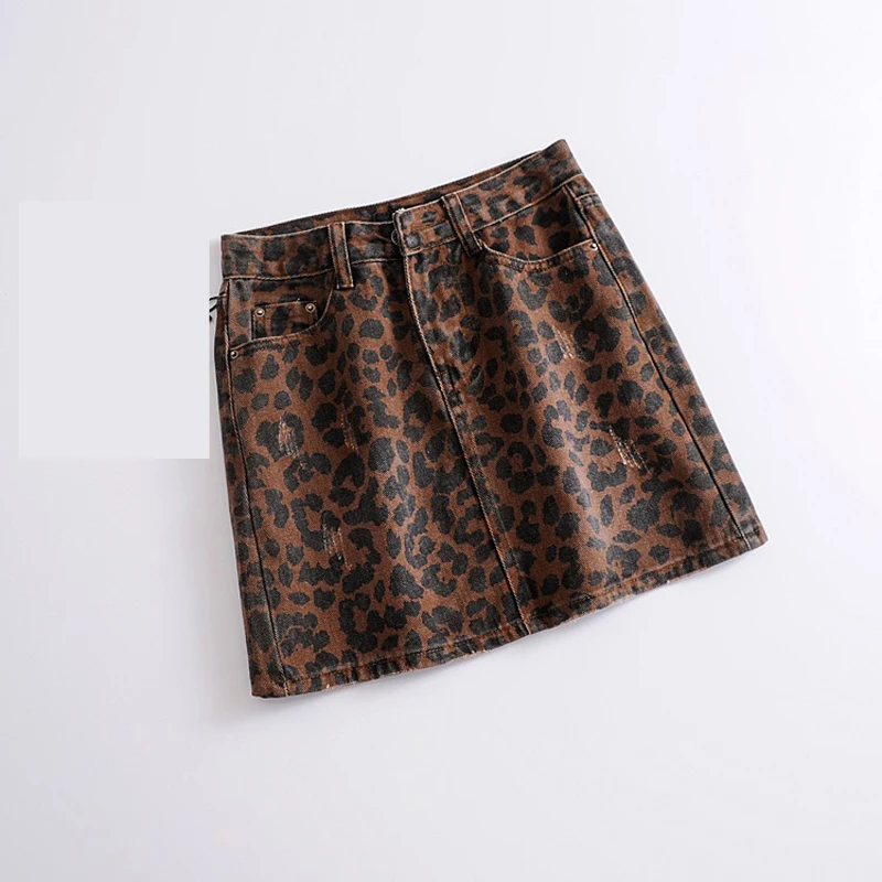Сексуальные джинсовые юбки с леопардовым принтом, Женская хлопковая юбка-карандаш с высокой талией, уличная летняя Корейская мини-юбка faldas mujer