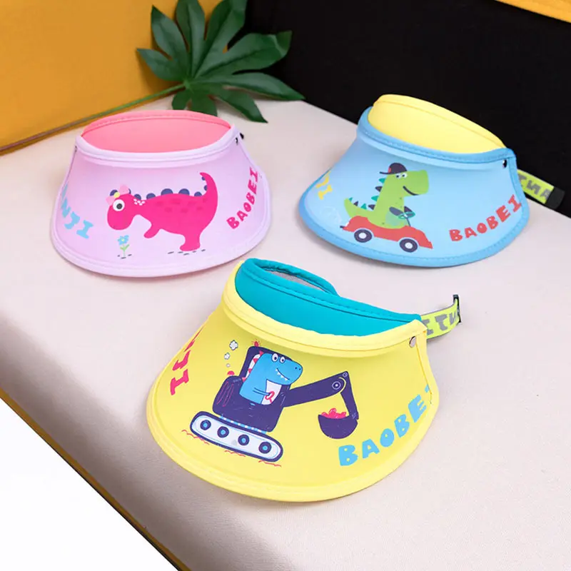 

Cartoon Children Empty Top Hat Summer New Sunscreen Visor Hat Girls Boys Breathable Beach Hat Dinosaur Fruit Cat Printing Caps