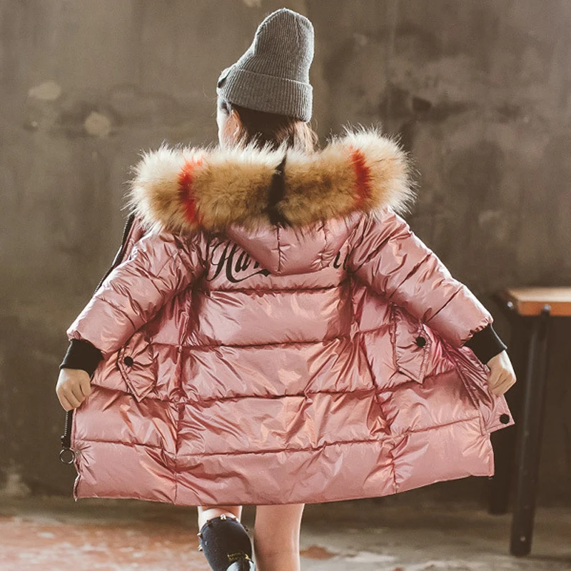 

Winter Children Girl Long Jacket Down Snow Clothing 2019 New Girl Thick Super Large Nature Fur Collar Down Coats Parka