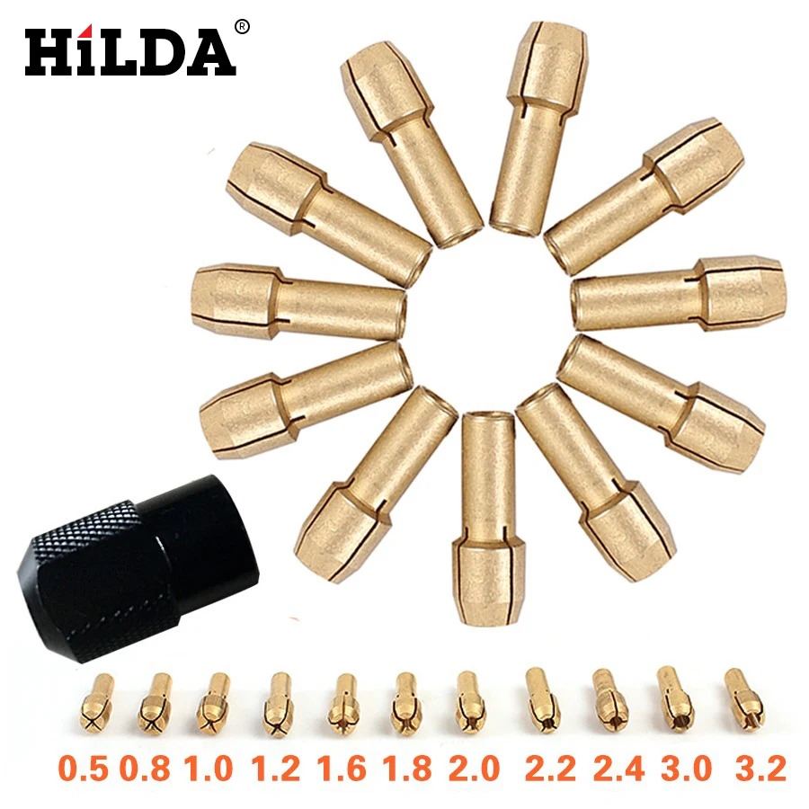 Небольшая электродрель HILDA 12 шт./компл. латунь цанговый патрон 0,5/0,8/1,0/1,2/1,6/1,8/2,0/2,2/2,4/3,0/3,2 мм+ M8* 0,75 патрон для вращающихся инструментов аксессуары