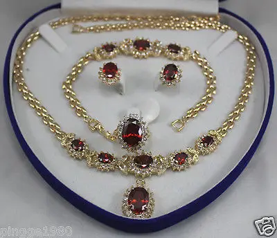 

Hot sale Free Shipping>>Swomen's jewelry rubine 18KGP Earring Bracelet Necklace Ring