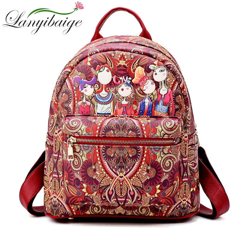 

2018 Summer small fashion Women Forest bagpack famous green Cartoon print Casual Backpack girls backpack for Teenagers Bag sac