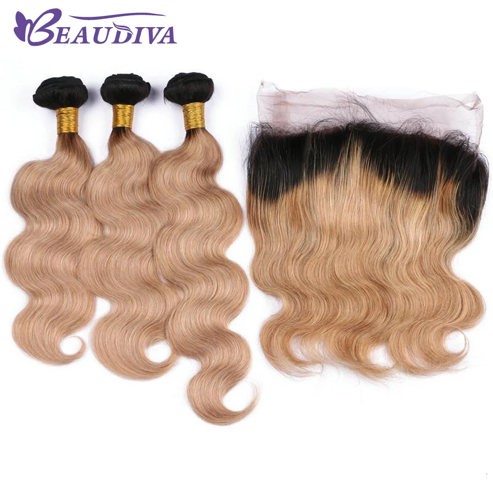 BEAUDIVA Pre-Colored 30# Blonde Remy Brazilian Body Wave Bundles With Closure Lace Frontal With Bundles Human Hair Weave brazilian-body-wave-hair-bundles-with-closure