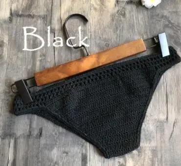 Black one size Вязаное крючком бикини для женщин, ручная работа, вязанное хлопковое открытое купальное белье, плавки, винтажное сексуальное летнее пляжное нижнее белье, бикини, трусики - Цвет: Black one size
