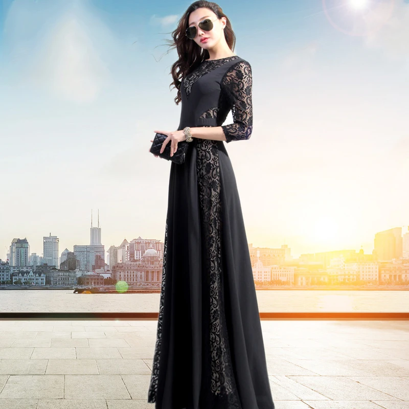 Бесплатная доставка новинка 2017 весенне осеннее женское черное тонкое кружевное