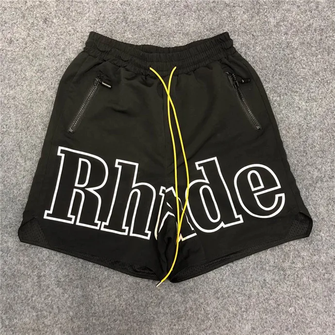 19SS Rhude логотип черный мягкий дышащий серый 3M отражением Поворот Белый Rhude шорты мужские свободные сетки нейлон Rhude Шорты Унисекс