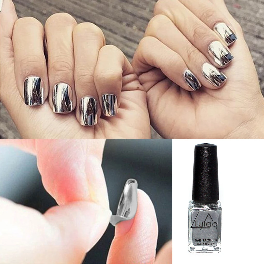 

New Arrival 2pcs 6ml Silver Mirror Effect Nail Polish Top Coat Nails Art Tips Nail Polish Set