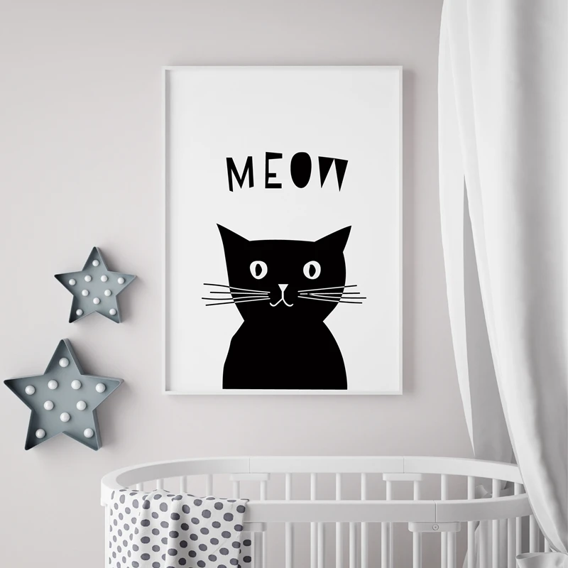 Scandi Meow Cat Circle Animal Typography Home Baby Girl Boy Unisex Nursery Kid Room Bedroom Gallery Poster Gicl\u00e9e Print Picture Wall Art