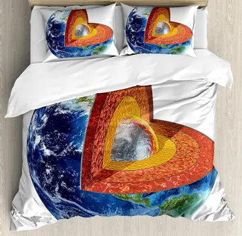 

Duvet Cover Set , Earth Image Showing the Inner Core Geology and Science Themed Planet Globe Print, 4 Piece Bedding Set