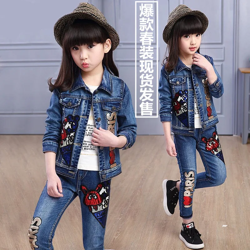 2017 spring models new children s wear girls jeans sets children s sports and leisure two