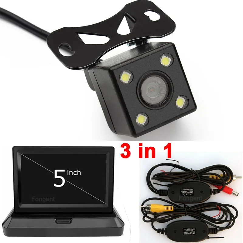 

Fongent 3 In 1 Car Parking System Kit 4.3" 5" TFT LCD Color Rearview Display Monitor Reversing Back up Rear View Wireless Camera