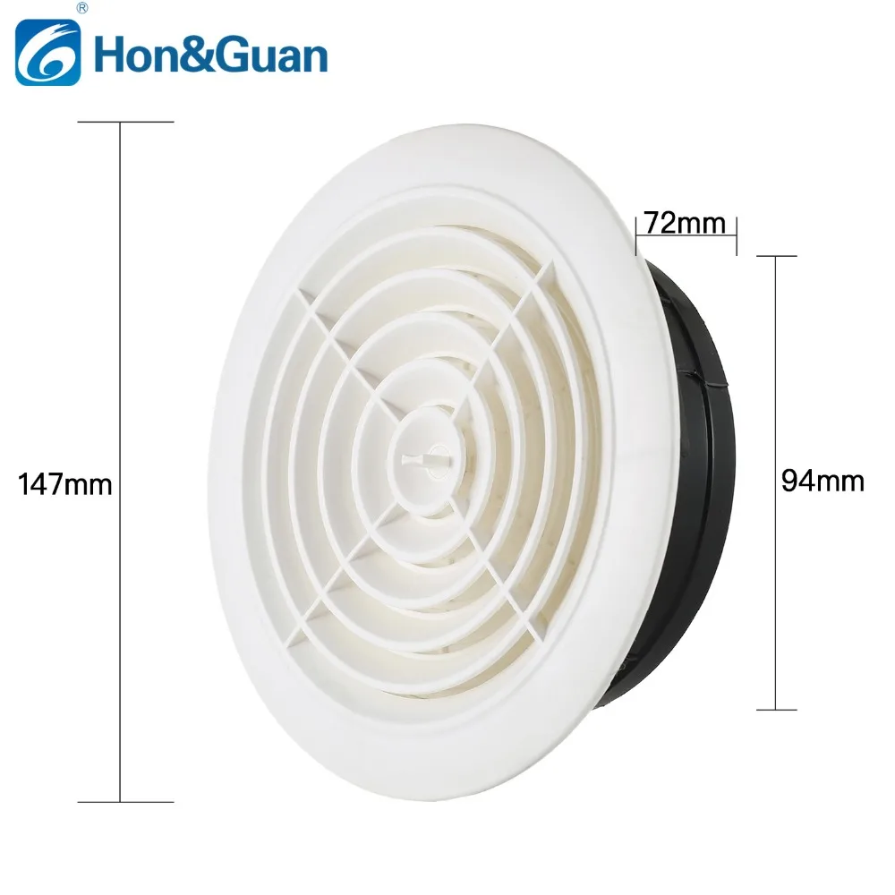3~8 '' inch Adjustable Exhaust Vent Round Wall Air Vent ABS Louver White Grille Cover for Bathroom Office Kitchen Ventilation 
