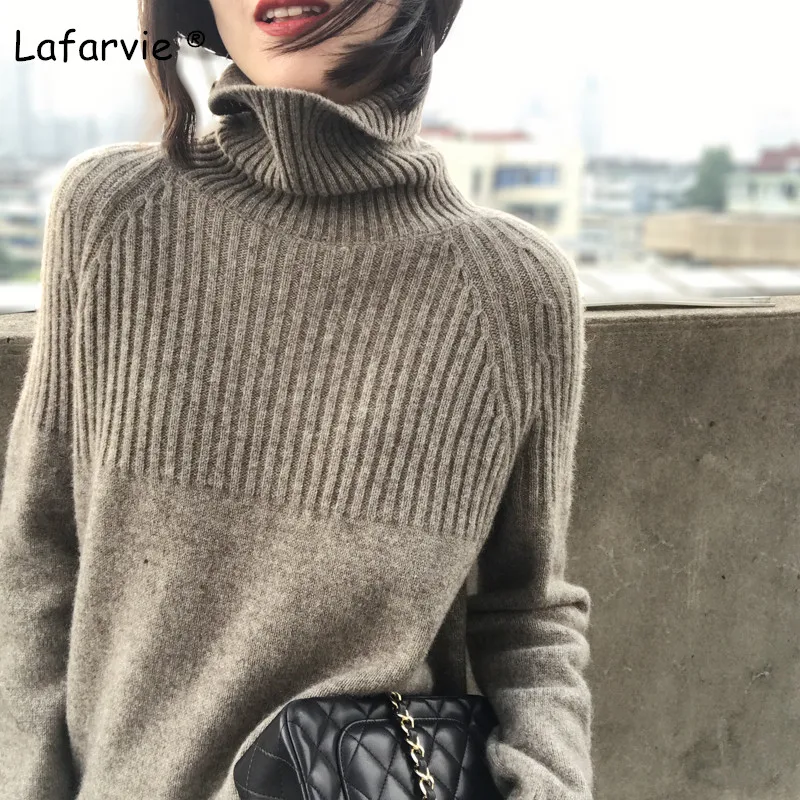 Lafarvie New Cashmere Wool Blended Turtleneck Sweater Women Autumn Winter Warm Long Sleeve Pullover Female Knitted Jumper S-XL