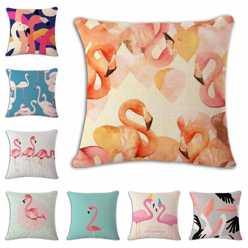 

Watercolour cartoon flamingos Cushion(No Filler) Polyester Family affection Sofa Car Seat family Home Decorative Throw Pillow
