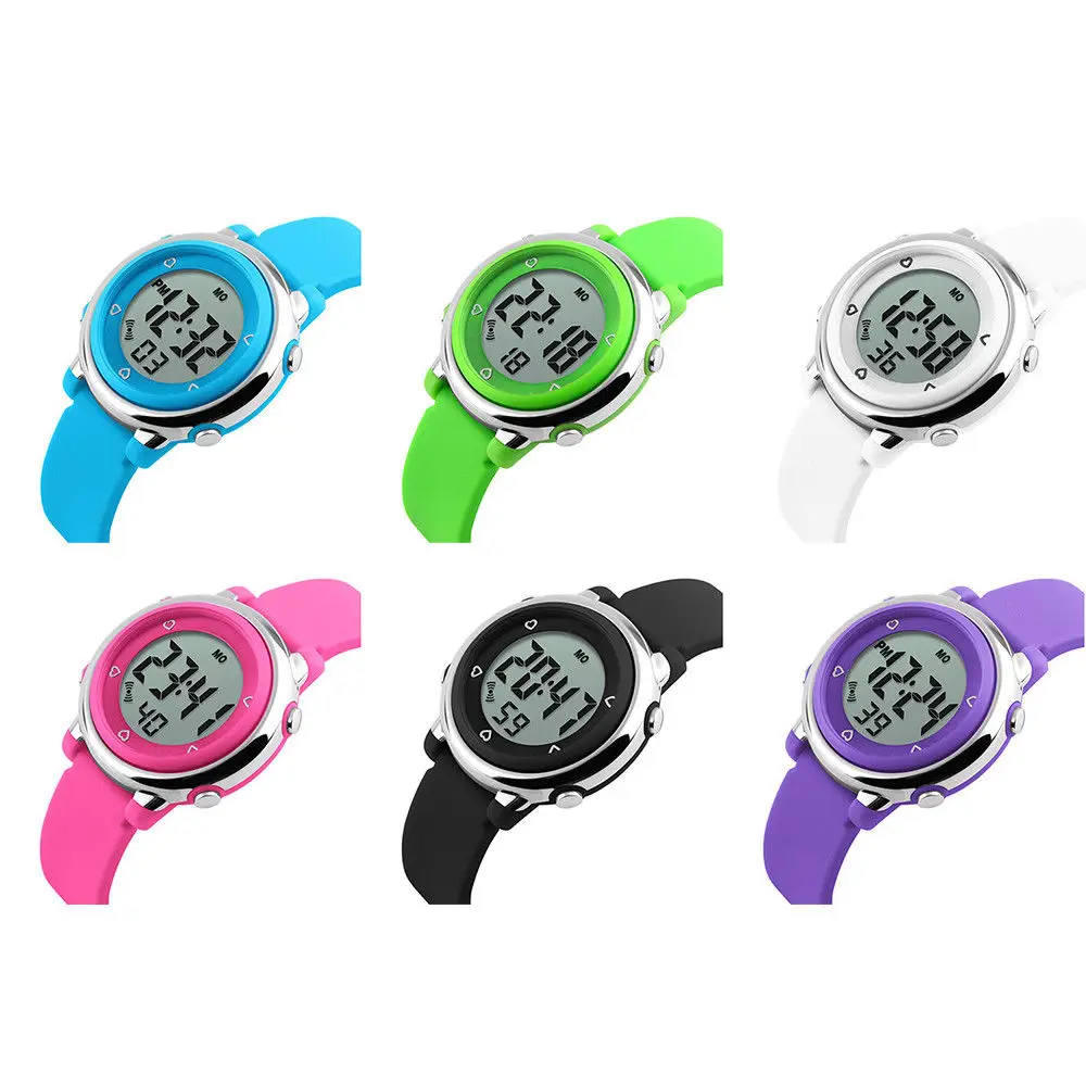 Новые светодио дный электронные цифровые часы для мальчиков и девочек, водостойкие спортивные резиновые часы-будильник