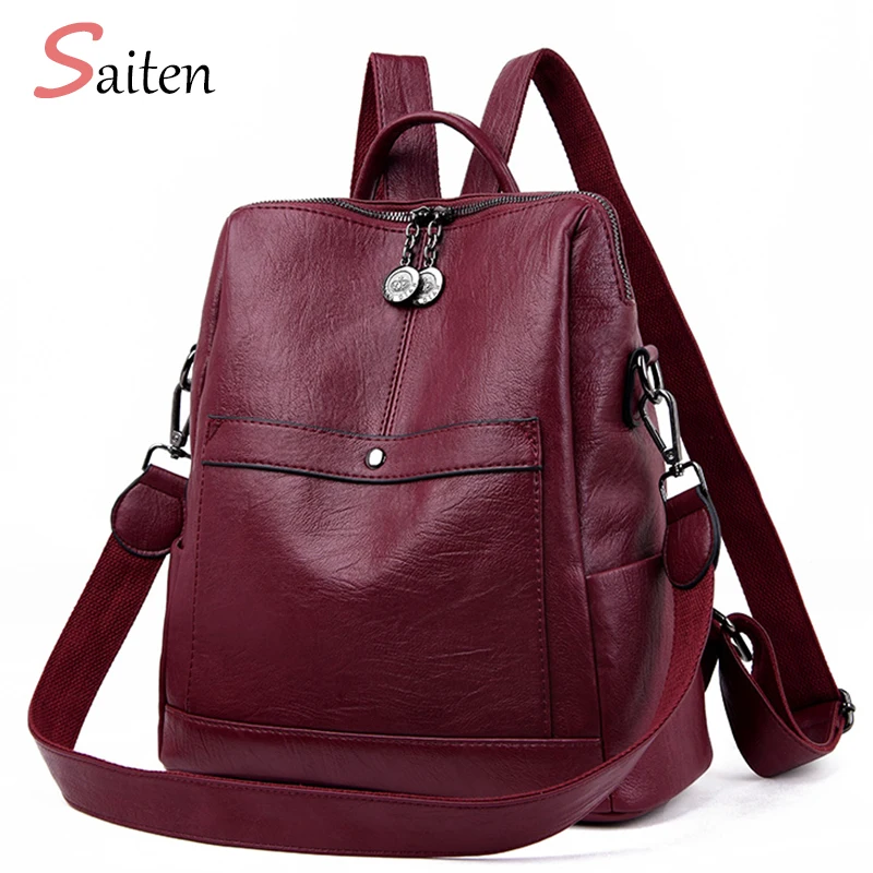 Saiten عالية الجودة جلد المرأة على ظهره جديد 2019 الأزياء ، Backbag الإناث قدرة كبيرة حقيبة مدرسية Mochila الأنثوية Saiten عالية الجودة جلد المرأة على ظهره جديد 2019 الأزياء ، Backbag الإناث قدرة كبيرة حقيبة مدرسية Mochila الأنثوية