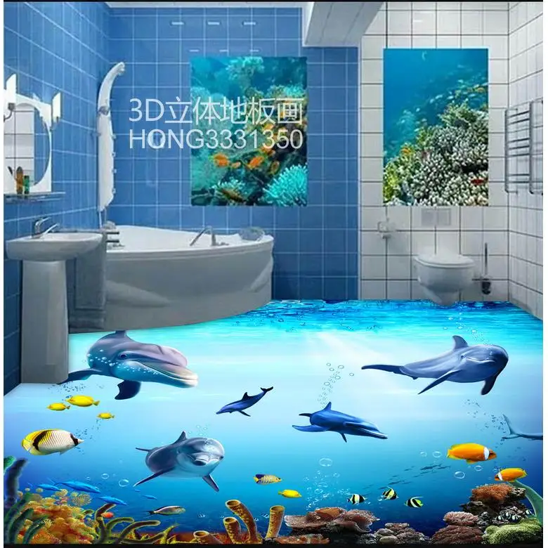 カスタム写真壁紙3dフローリング絵画壁紙水中イルカ地面3d描画背景ウォールステッカー3d壁紙 Photo Wallpaper 3d Painting Wallpaper3d Floor Painting Wallpaper Aliexpress