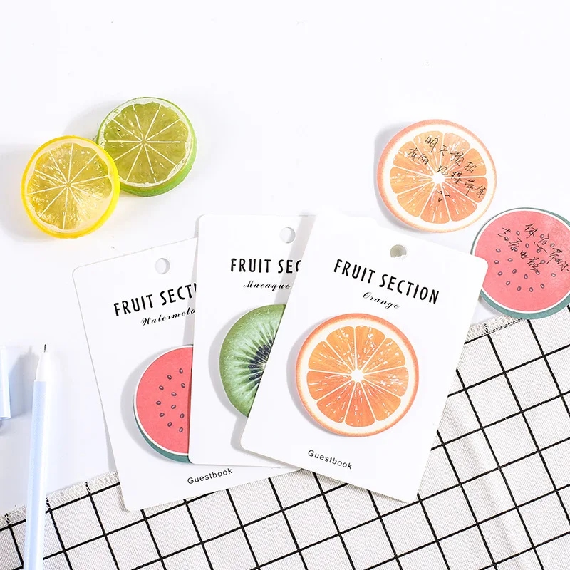 

30pcs/lot Cute Kawaii Fruit Kiwi Orange Strawberry Muskmelon Design Memo Pad Sticky Paper Lovely Apple Pitaya Notepad Sticker