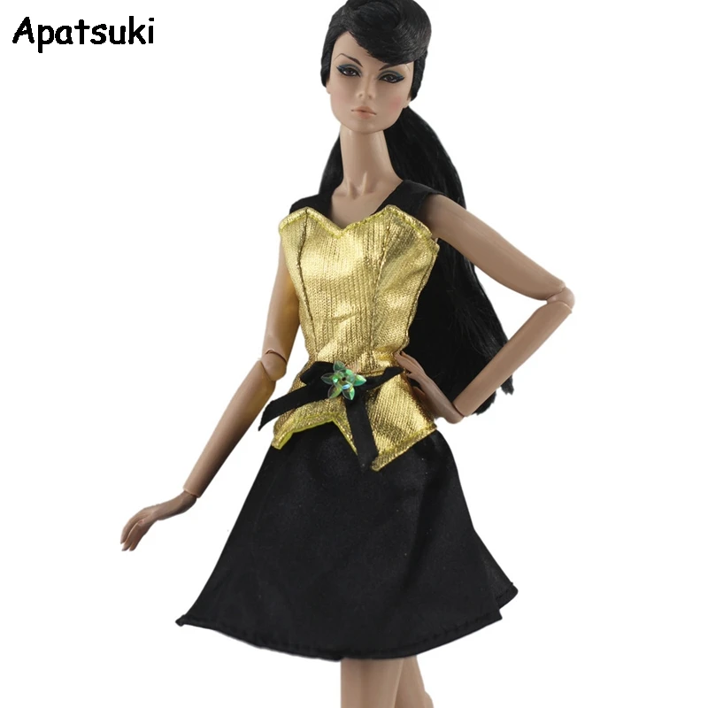 

Gold Black Fashion Short Dress For Barbie Doll Clothes Outfits Party Gown For Barbie Dollhouse 1/6 BJD Doll Accessories Kid Toy