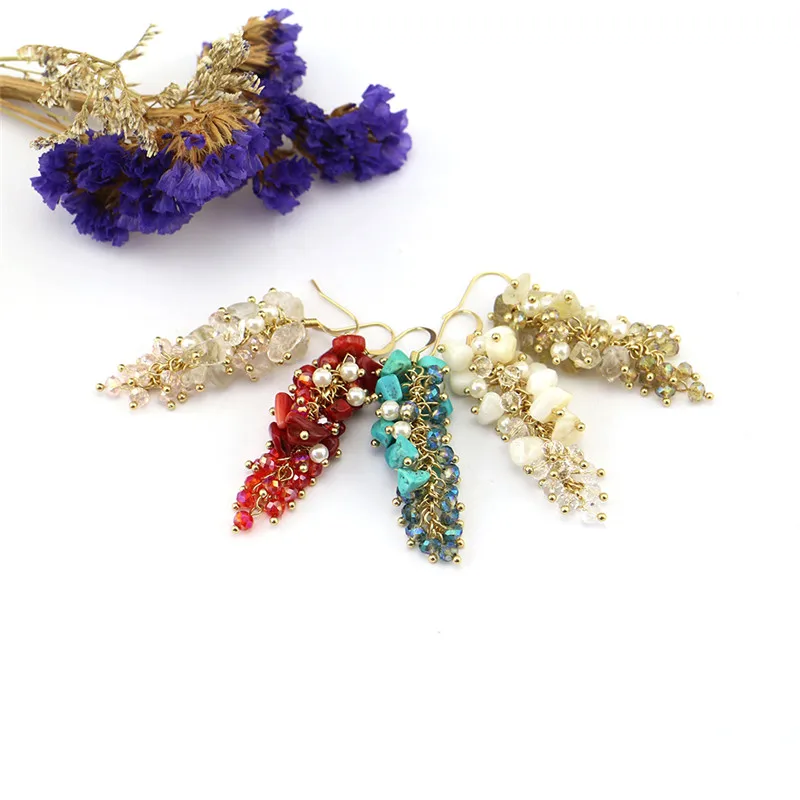 Lureen, Boho, серьги-капли из натурального камня для женщин, цветные хрустальные бусины, длинные висячие серьги с кисточками, модное ювелирное изделие, подарок LE0228