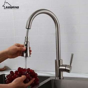 

Pull Out Brushed Kitchen Faucet Hot And Cold Water Mixer Rotary Tap Single Holes Vegetable Washing Basin Sink 2 Functions