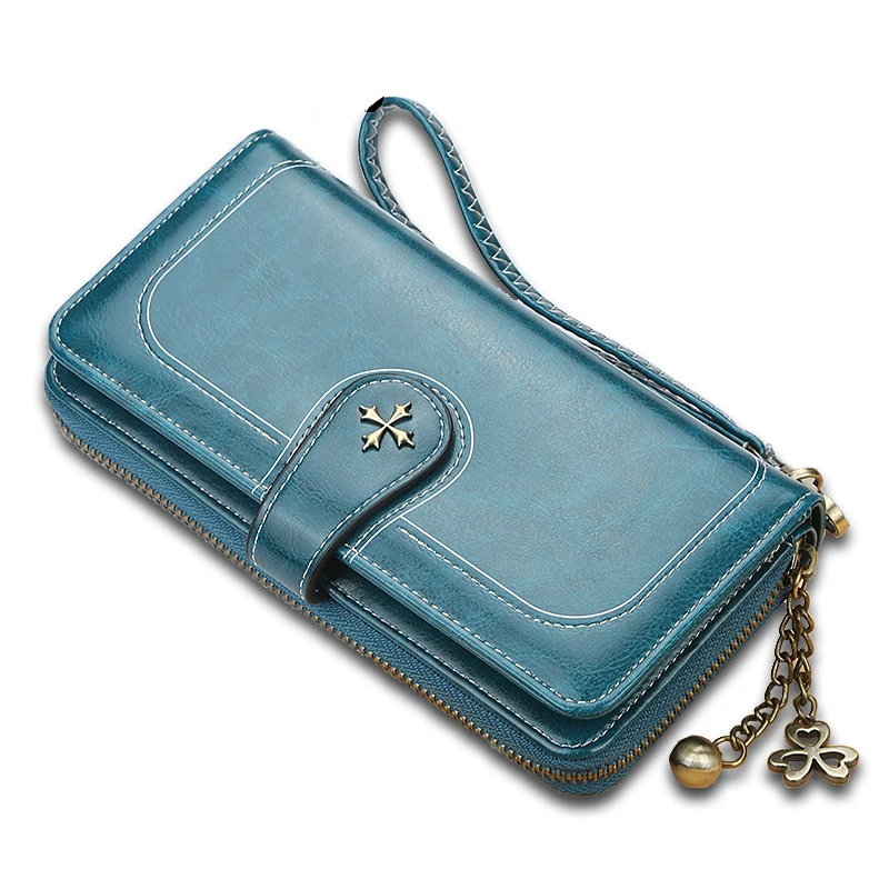 

AOEO Slim Wallet For Women Multifunction Long Design With Wristlet Ladies Purse 13 ID Card Hoder Zipper Phone Bag Wallets Female